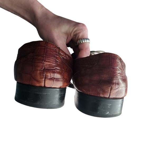 LOUIS VUITTON x VINTAGE croc embossed lace up oxford loafers brown size 42 - Picture 7 of 16